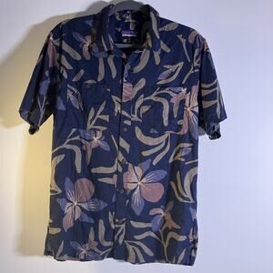 Patagonia Shirt Mens Medium Blue Floral Hawaiian Hemp Cotton Button Up Summer